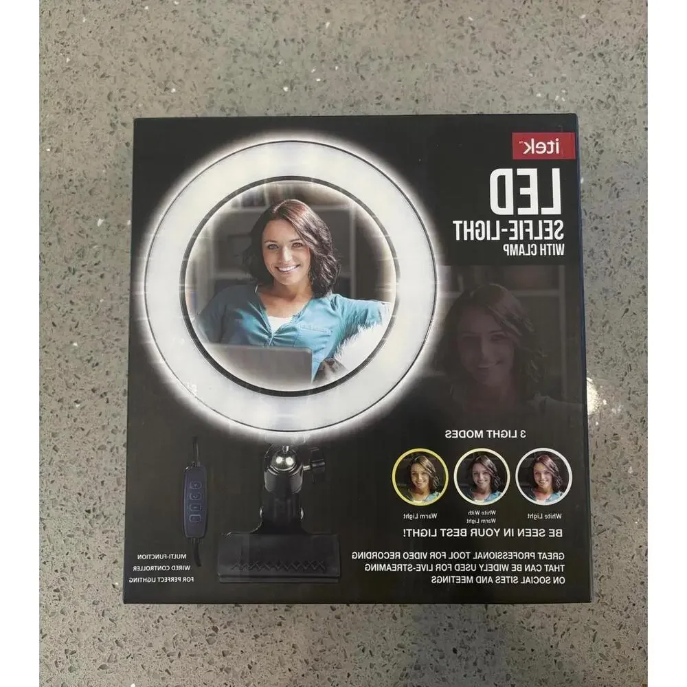 itek LED Selfie-Light with Clamp - 8 Inch Ring Light for Video Recording and Liv